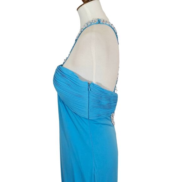 Scala Blue Crisscross Bejeweled Gown - Picture 4 of 7